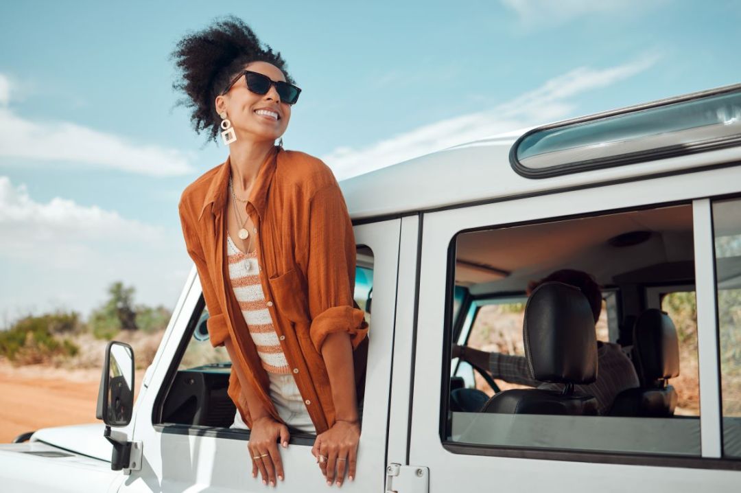 woman on holidays travelling in car